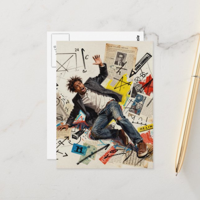 Carte Postale Les maths c'est dur mec collage multimédia (Devant/Arrière en situation)