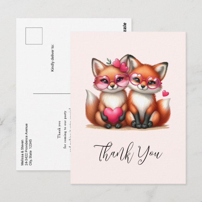 Carte Postale Les mignons renards orange en Merci d'amour (Devant / Derrière)