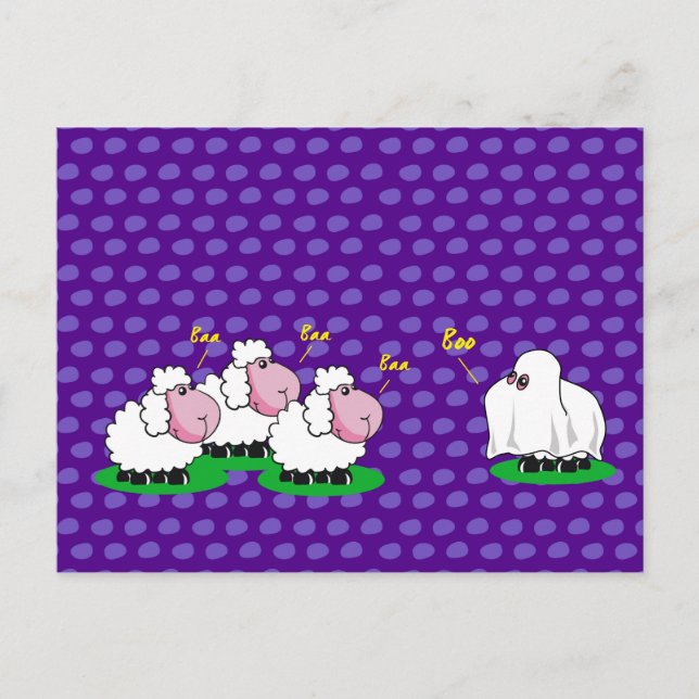 Carte Postale Les moutons déguisés en fantôme d'Halloween allant (Devant)