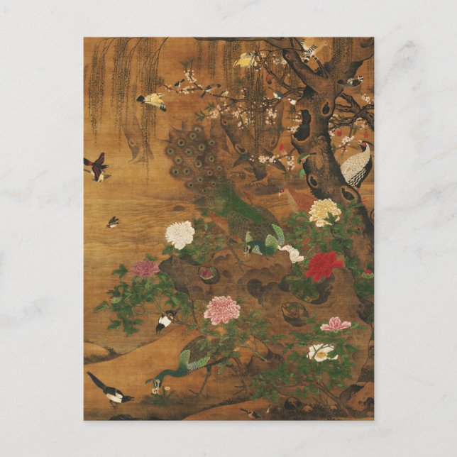 Carte Postale Les oiseaux se rassemblent sous le saule de printe (Devant)