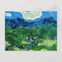 Les oliviers de Van Gogh dans un paysage montagneu