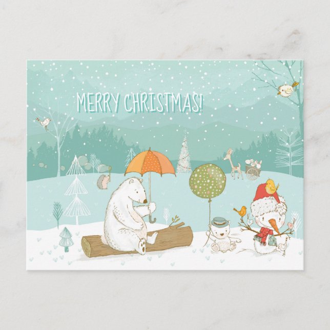 Carte Postale Les Ours de paysages de neige et Noël des Snowman (Devant)