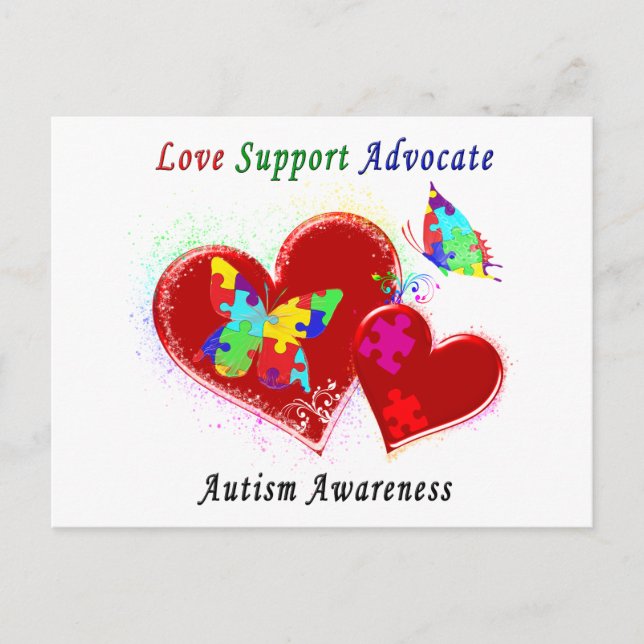 Carte Postale Les papillons autistes dans les coeurs (Devant)