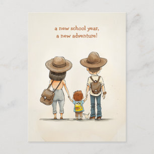 Carte Postale Les parents et l'enfant de l'école