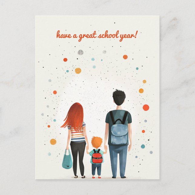 Carte Postale Les parents et l'enfant de l'école (Devant)