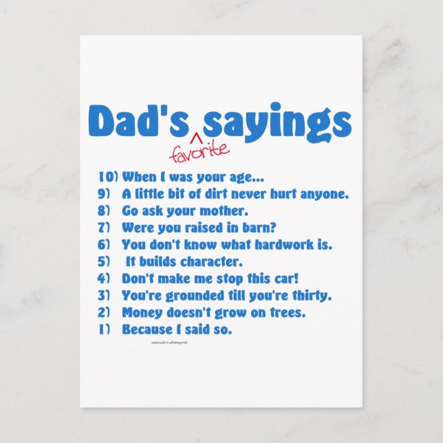 Carte Postale Les paroles préférées de papa sur les cadeaux pour (Devant)