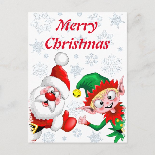 Carte Postale Les personnages de Noël de père Noël et Elf (Devant)