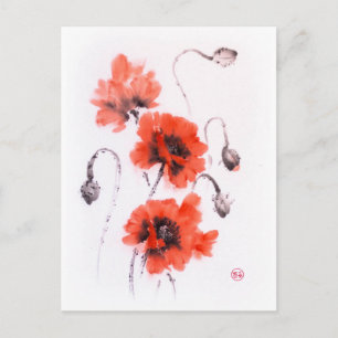 Carte Postale Les pies rouges suce l'encre et l'aquarelle