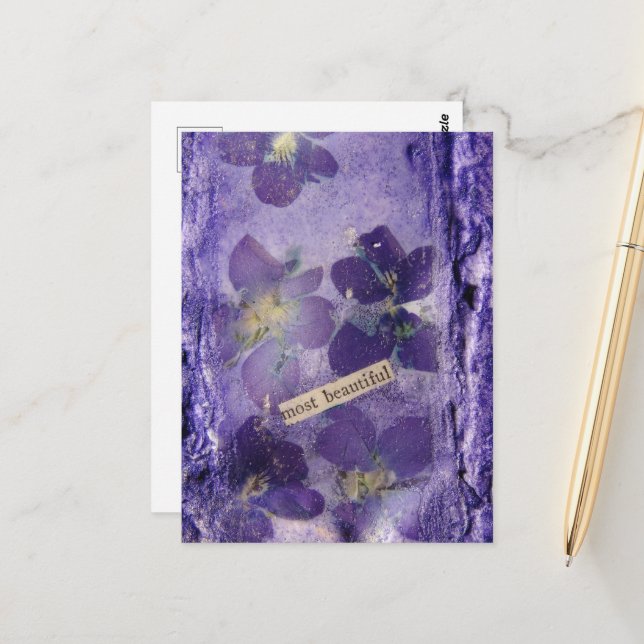 Carte Postale Les plus beaux violets violets collage (Devant/Arrière en situation)