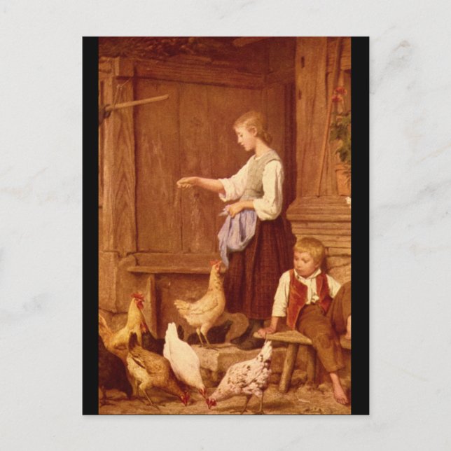Carte Postale Les Poules', Albert Anker_Groupes et figures (Devant)