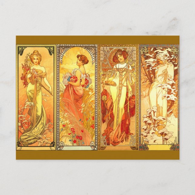 Carte Postale les Quatre Saisons - Art Nouveau (Devant)