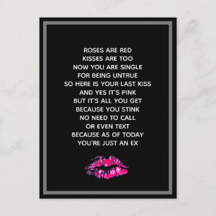 Carte Postale Les roses sont Poem Rouge Drôle Divorce