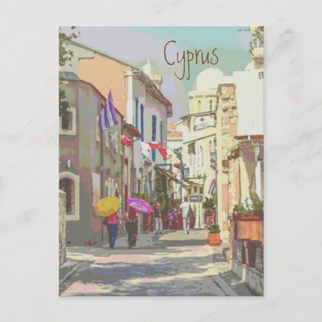 Carte Postale Les rues arrières de Chypre style affiche de voyag (Devant)