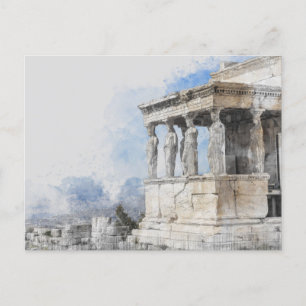 Carte Postale Les ruines des sites antiques aquarelles à Athènes