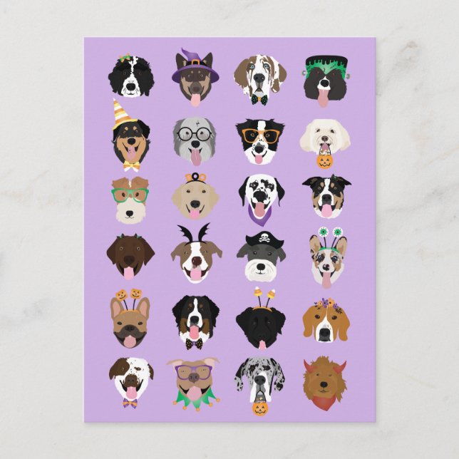 Carte Postale Les visages du chien d'Halloween (Devant)