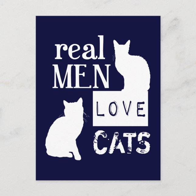 Carte Postale Les vrais hommes aiment les chats (Devant)