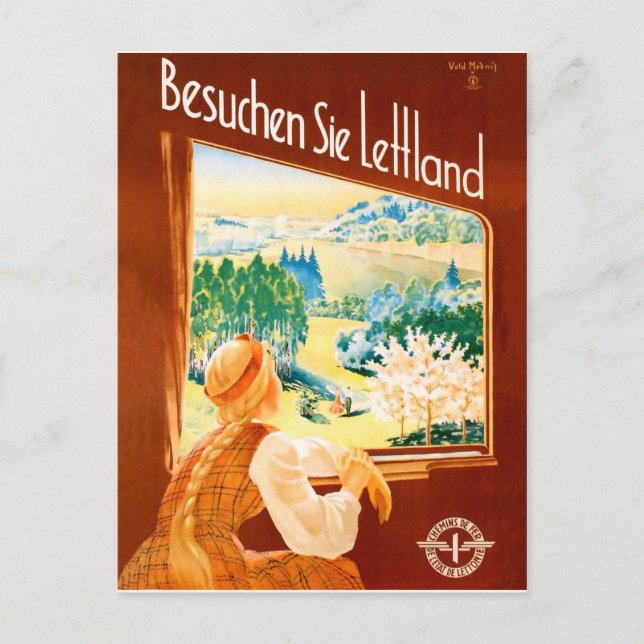 Carte Postale Lettonie, fille en train regardant par la fenêtre (Devant)