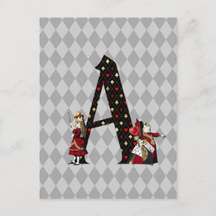 Carte Postale Lettre A de la Reine des Coeurs et Alice de Wonder