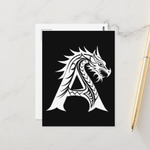 Carte Postale Lettre A de style dragon, Alphabet du dragon, Mono