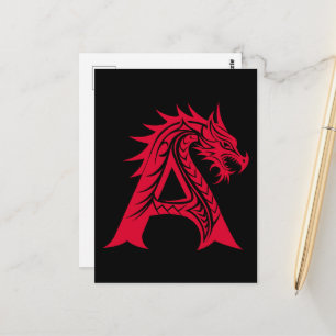 Carte Postale Lettre A de style dragon, alphabet du dragon, mono