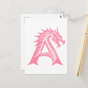 Carte Postale Lettre A de style dragon, alphabet du dragon, mono