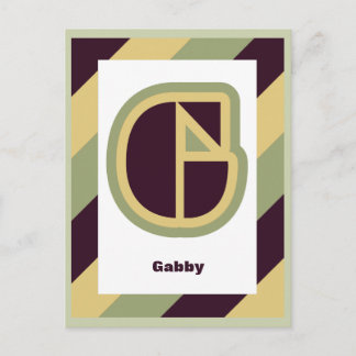 Carte Postale Lettre Art déco moderne G avec bordure rayée, nom