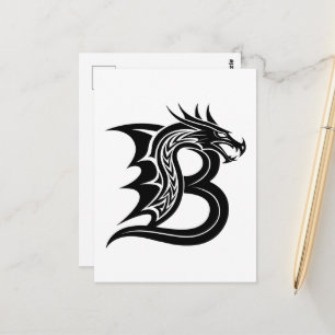 Carte Postale Lettre B de style dragon, alphabet du dragon, mono