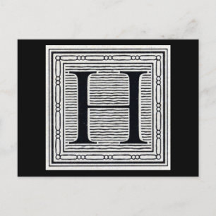 Carte Postale Lettre bloc "H" Woodblock Inital