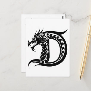 Carte Postale Lettre D de style dragon, Alphabet de dragon, Mono
