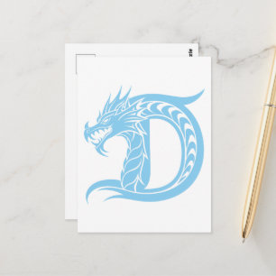 Carte Postale Lettre D de style dragon, Alphabet du dragon, Mono