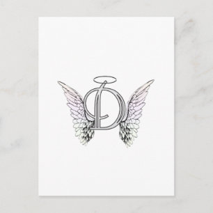 Carte Postale Lettre D Monogramme initial avec ailes angéliques 