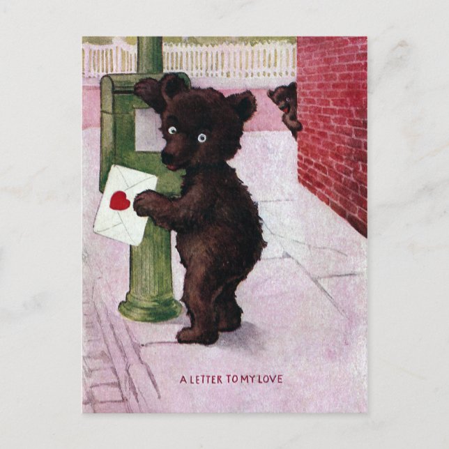 Carte Postale LETTRE D'AMOUR ENVOYANT L'Ours Teddy (Devant)