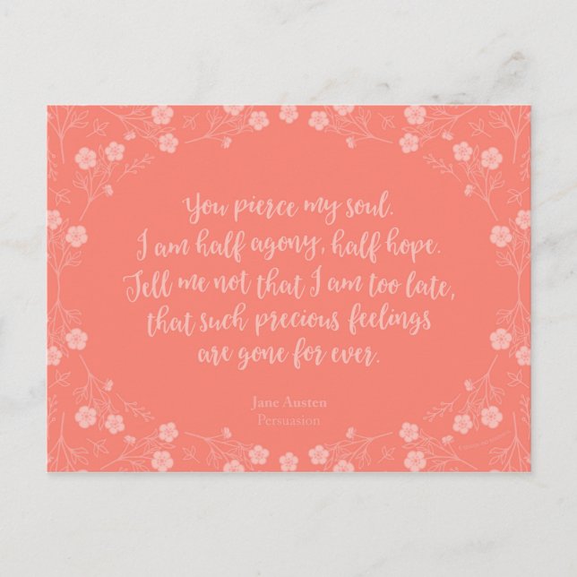 Carte Postale Lettre d'amour florale Citation Persuasion Jane Au (Devant)