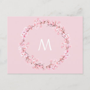 Carte Postale Lettre de couronne fleurie rose monogramme