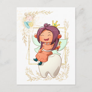 Carte Postale Lettre de fée de dent   cadre en or princesse fill