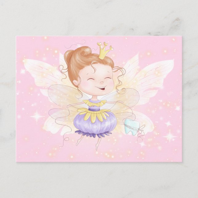 Carte Postale Lettre de fée de dent | princesse mignonne avec ro (Devant)