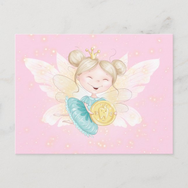 Carte Postale Lettre de la fée des dents princesse avec pièce d' (Devant)