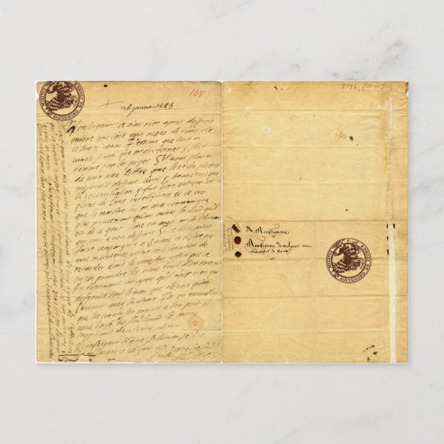 Carte Postale Lettre de Michel de Montaigne 1585 (Devant)
