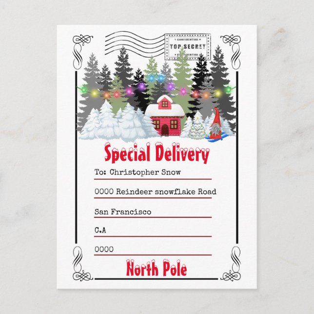 Carte Postale Lettre de Tomte | journal forestier d'hiver cabine (Devant)