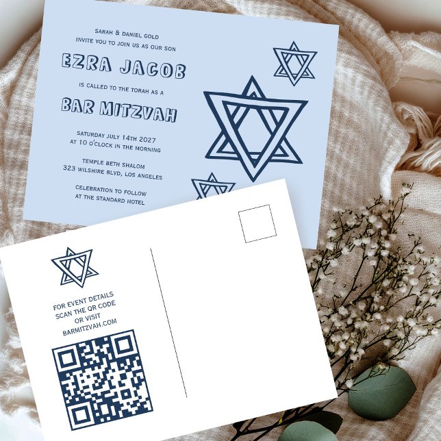 Carte Postale LETTRE D'EXTÉRIEUR STAR DAVID Custom QR BAR Mitzva (OUTLINE LETTER STAR of DAVID Custom QR BAR Mitzvah Postcard
)
