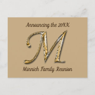 Carte Postale Lettre d'or de la Réunion familiale M Monogramme I