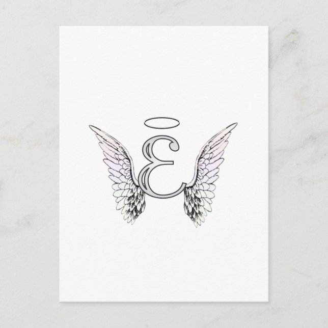 Carte Postale Lettre E Monogramme initial avec ailes angéliques  (Devant)