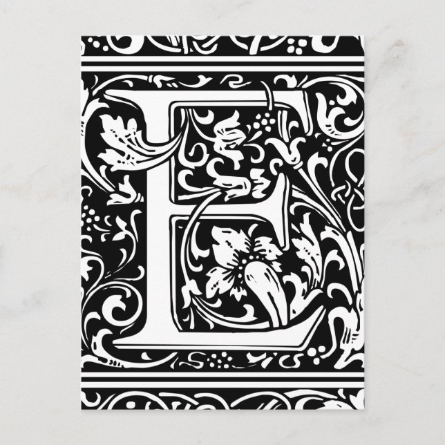 Carte Postale Lettre E Monogramme médiéval Art Nouveau (Devant)