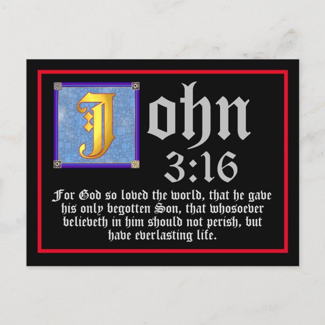 Carte Postale Lettre éclairée Jean 3 16 Citation de la Bible de  (Devant)