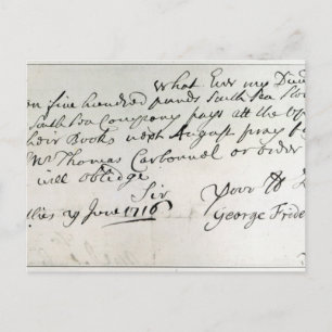 Carte Postale Lettre écrite par Handel, juin 1716