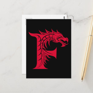 Carte Postale Lettre F de style dragon, alphabet du dragon, mono