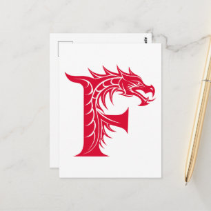 Carte Postale Lettre F de style dragon, Alphabet du dragon, Mono