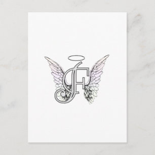 Carte Postale Lettre F Monogramme initial avec ailes angéliques 