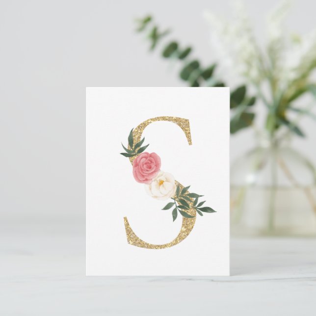 Carte Postale LETTRE FAUX GOL S BLANC MONOGRAPHIQUE Floral (Debout devant)