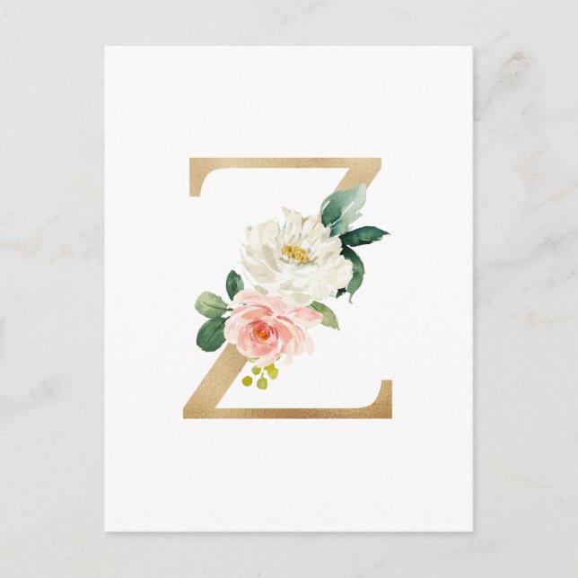 Carte Postale LETTRE FAUX GOL Z BLANC MONOGRAPHIQUE Floral (Devant)